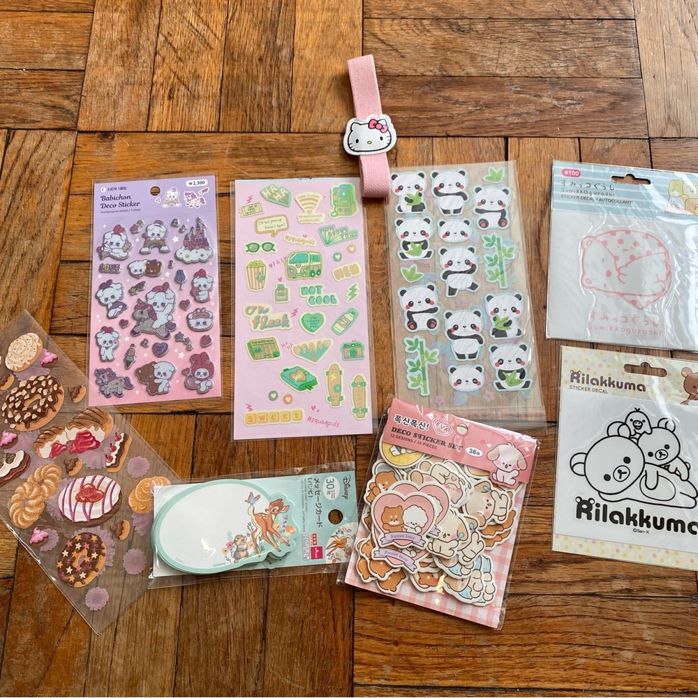 Kawaii Assortment of Stickers, Notecards and Hello Kitty Elastic Book Band